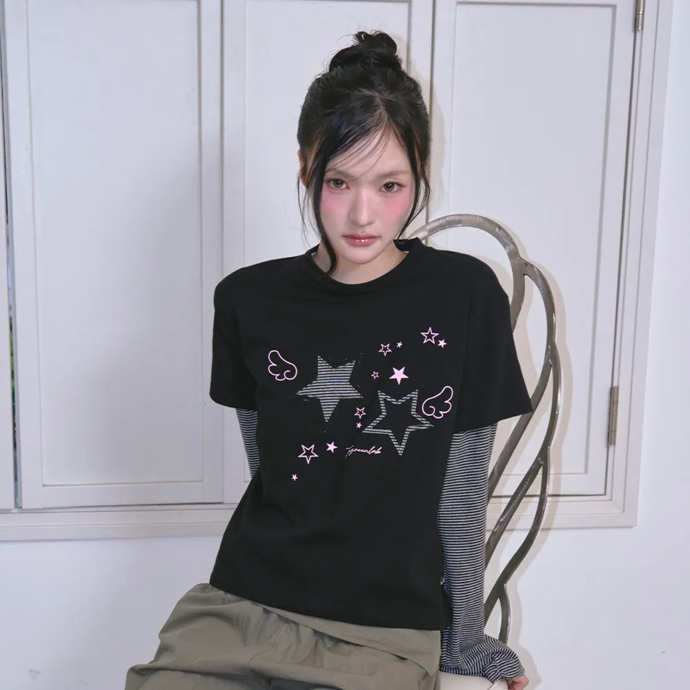 THE GREEN LAB - Star Patch Layered Top