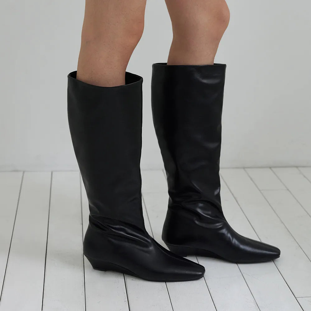 NUUS - Seiren Two-Way Slouchy Wedge Long Boots (2 Colors)