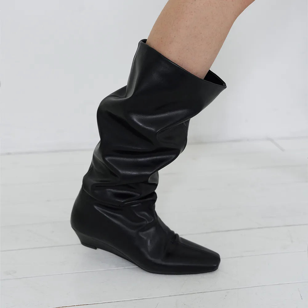 NUUS - Seiren Two-Way Slouchy Wedge Long Boots (2 Colors)