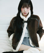 MIXXO - Stand Collar Faux Shearling Jacket (5 Colors)
