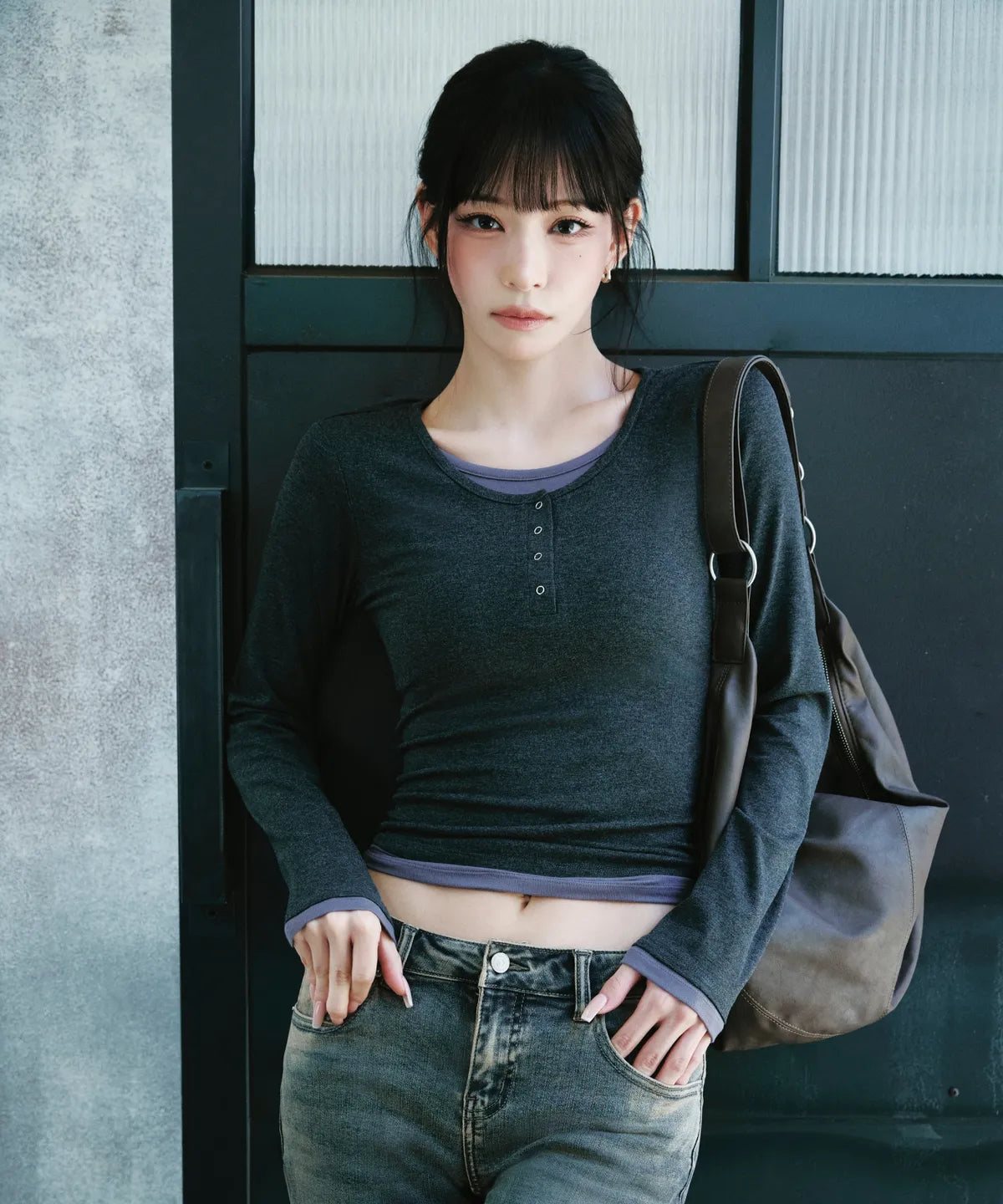 MIXXO - Button-Up Layered Long Sleeve Tee (3 Colors)