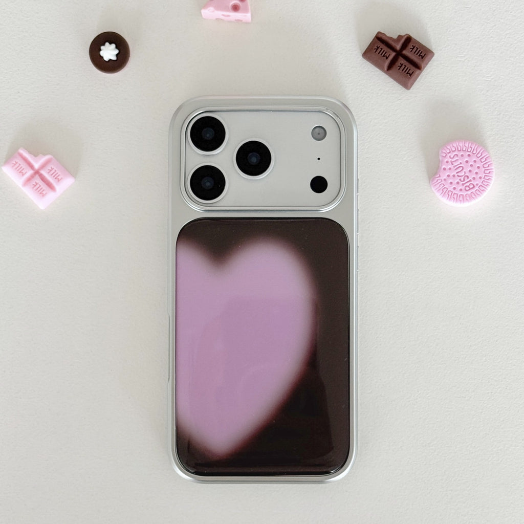ABOE - COCOA PINK BIG HEART Silver Epoxy Phone Case