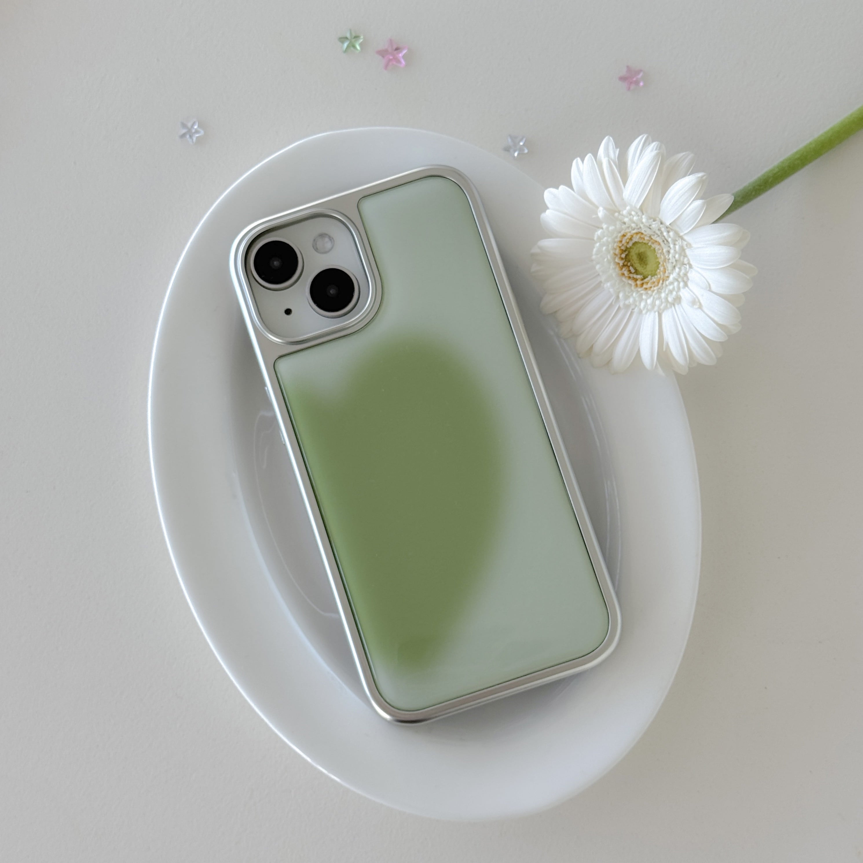 ABOE - MATCHA BIG HEART Silver Epoxy Phone Case
