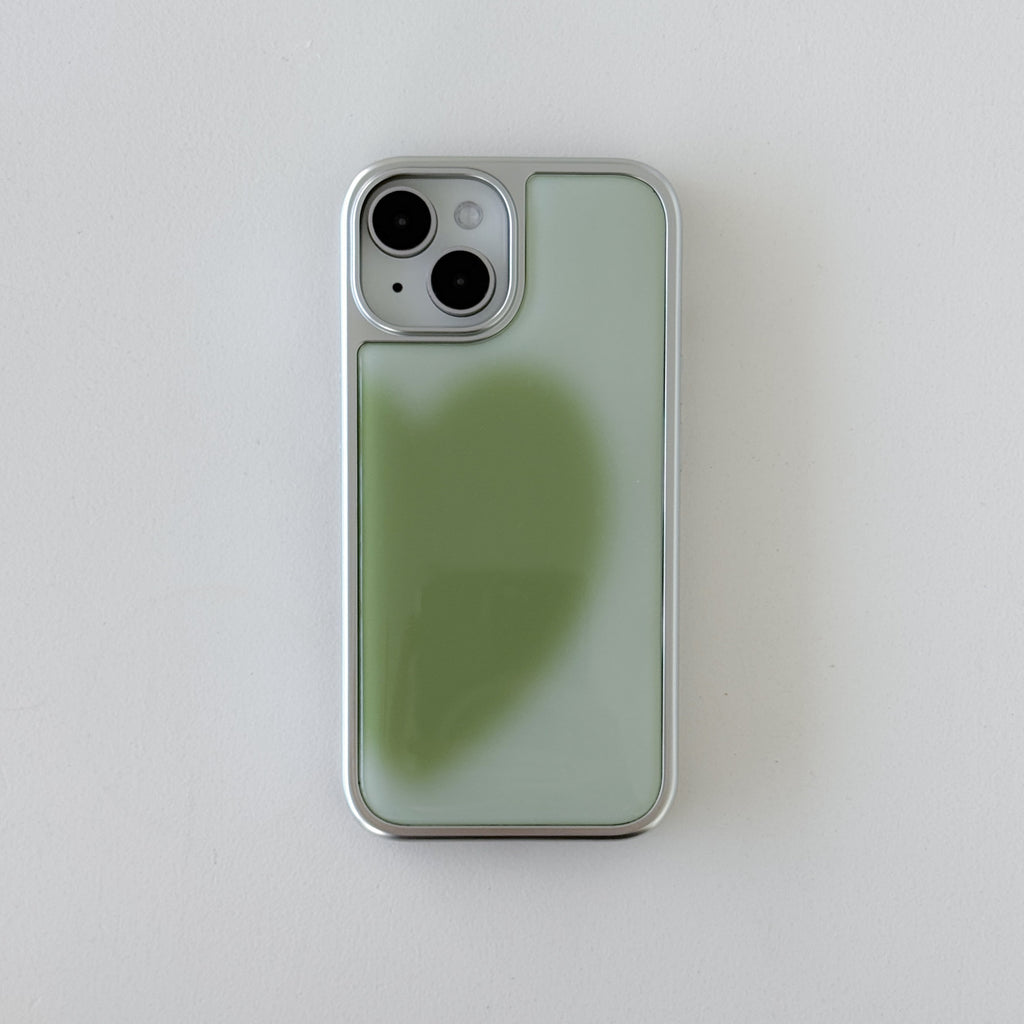 ABOE - MATCHA BIG HEART Silver Epoxy Phone Case