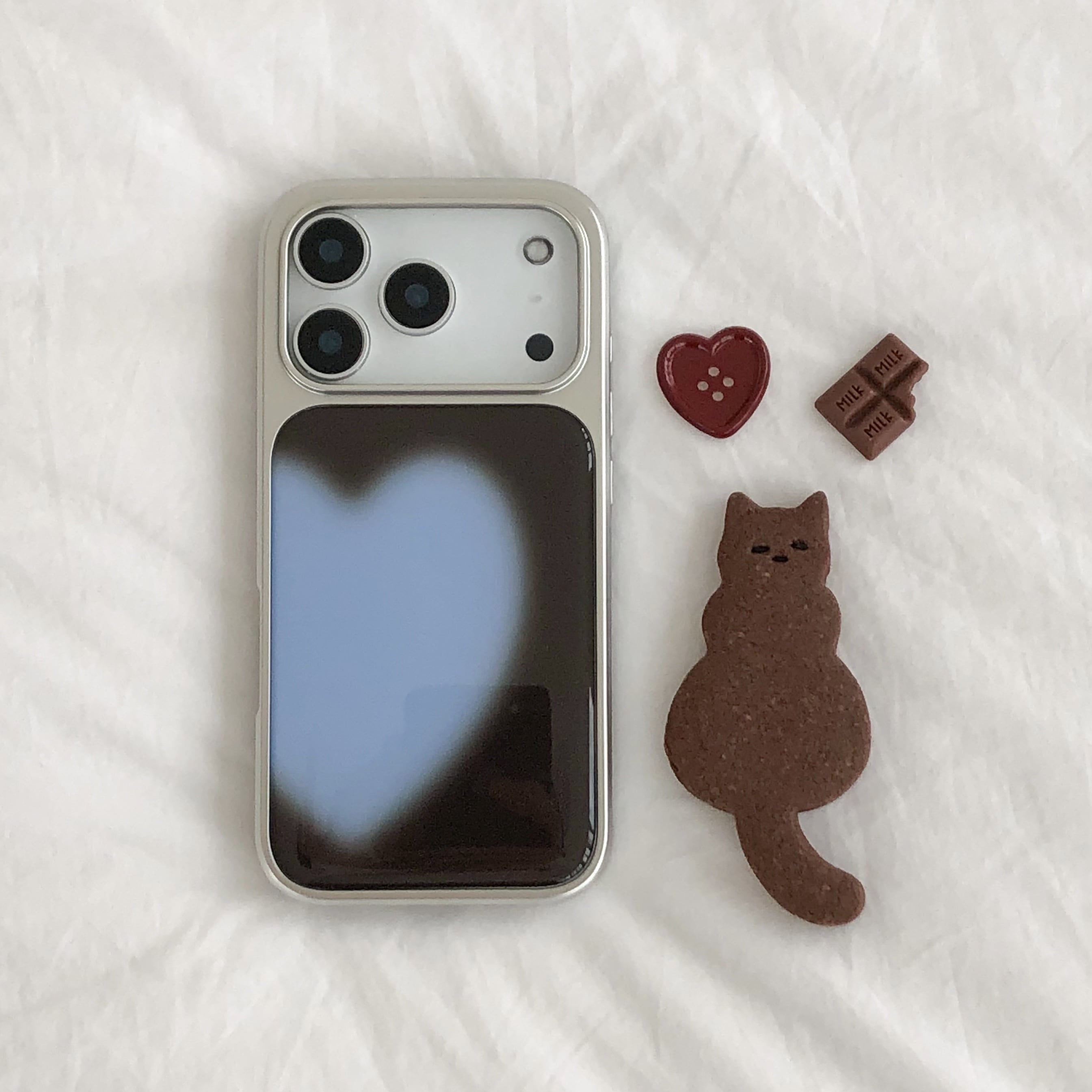 ABOE - MOCHA BLUE BIG HEART Silver Epoxy Phone Case