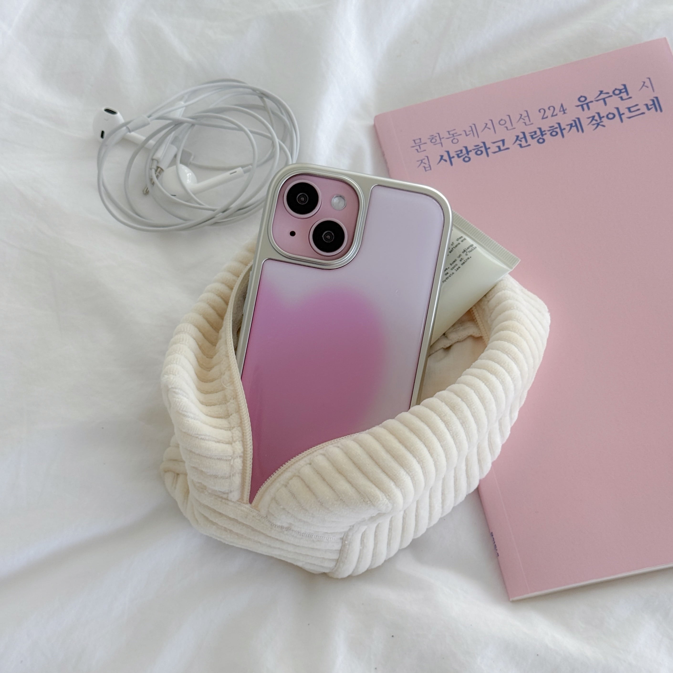 ABOE - PINK BIG HEART Silver Epoxy Phone Case