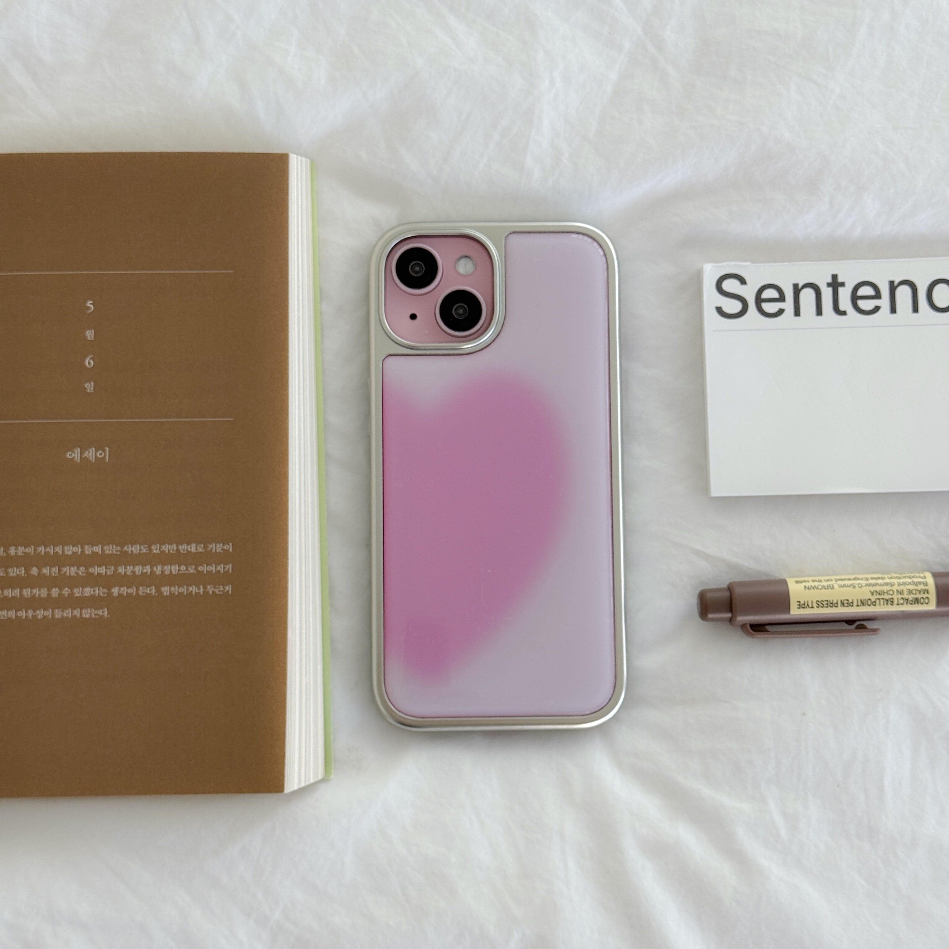 ABOE - PINK BIG HEART Silver Epoxy Phone Case