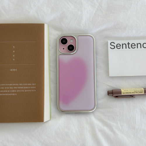 ABOE - PINK BIG HEART Silver Epoxy Phone Case