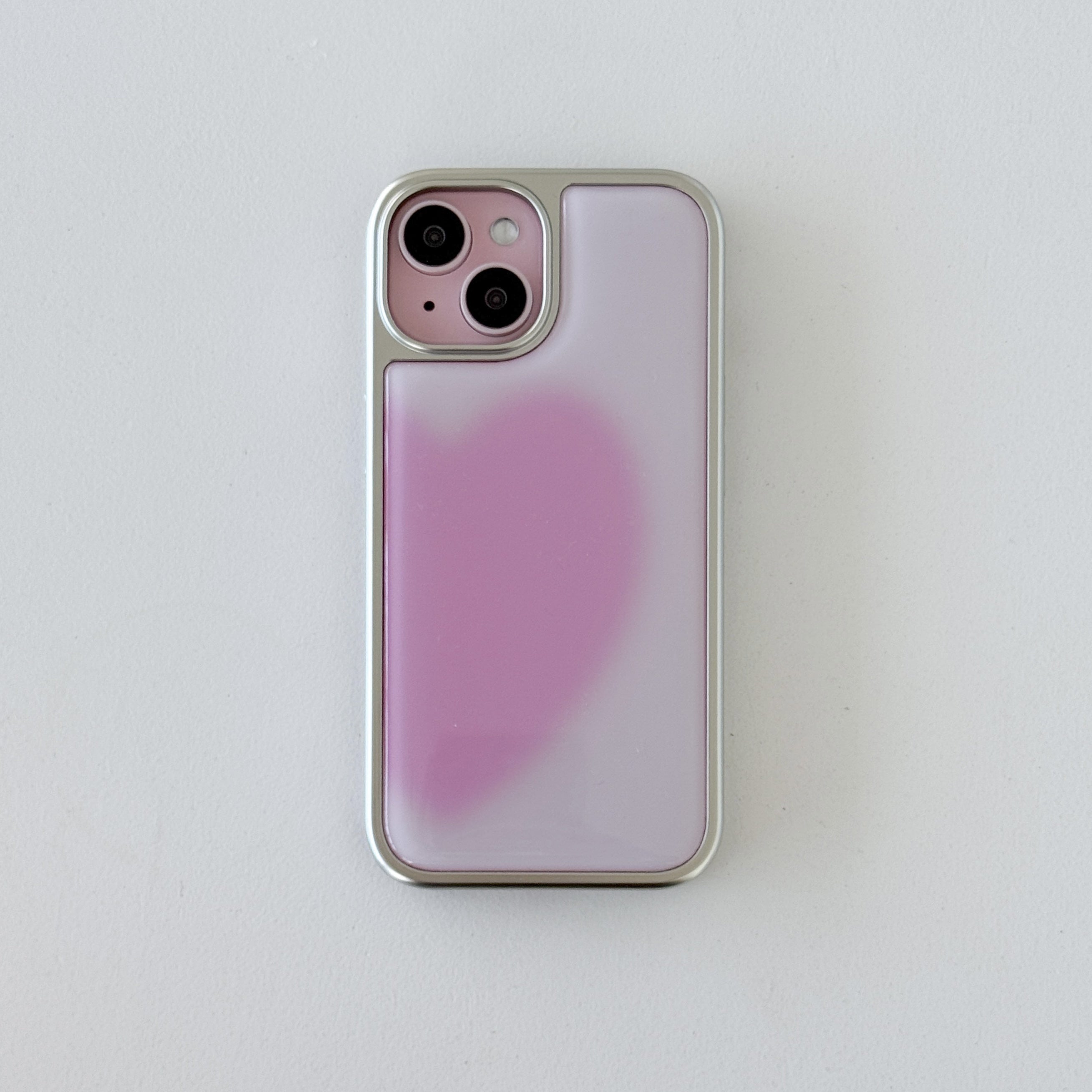 ABOE - PINK BIG HEART Silver Epoxy Phone Case