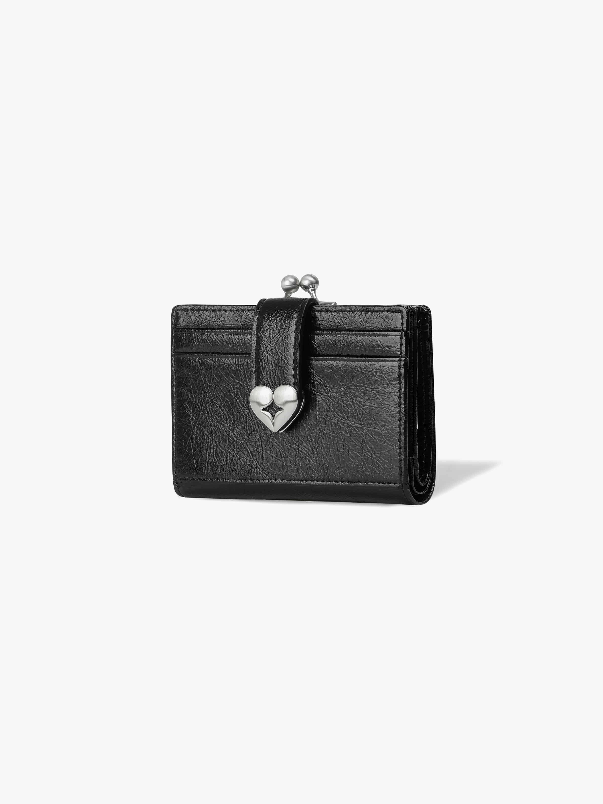 Fennce - CRINKLE HEARTY FRAME BRIDGE WALLET BLACK