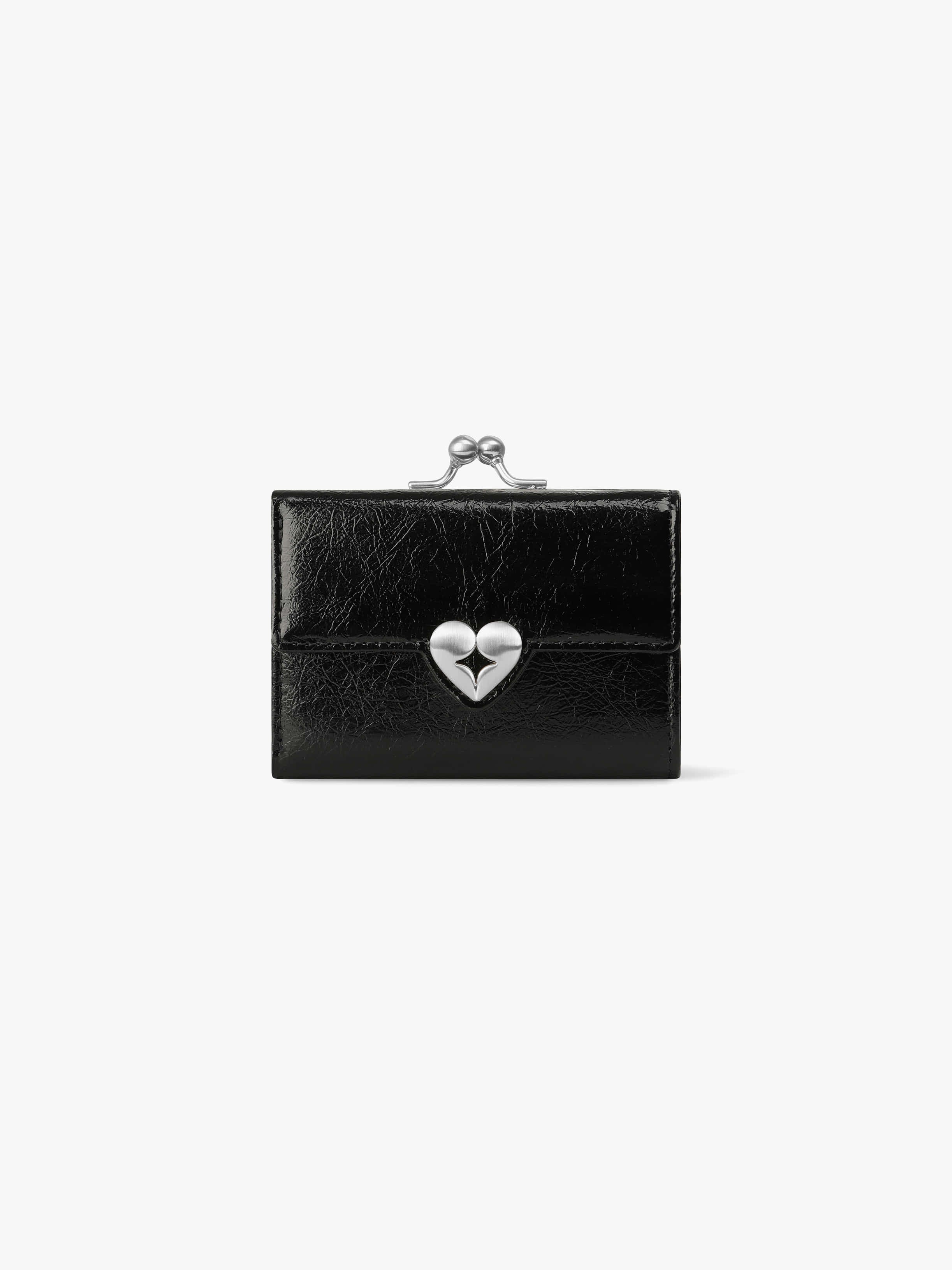 Fennce - CRINKLE HEARTY FRAME WALLET BLACK 