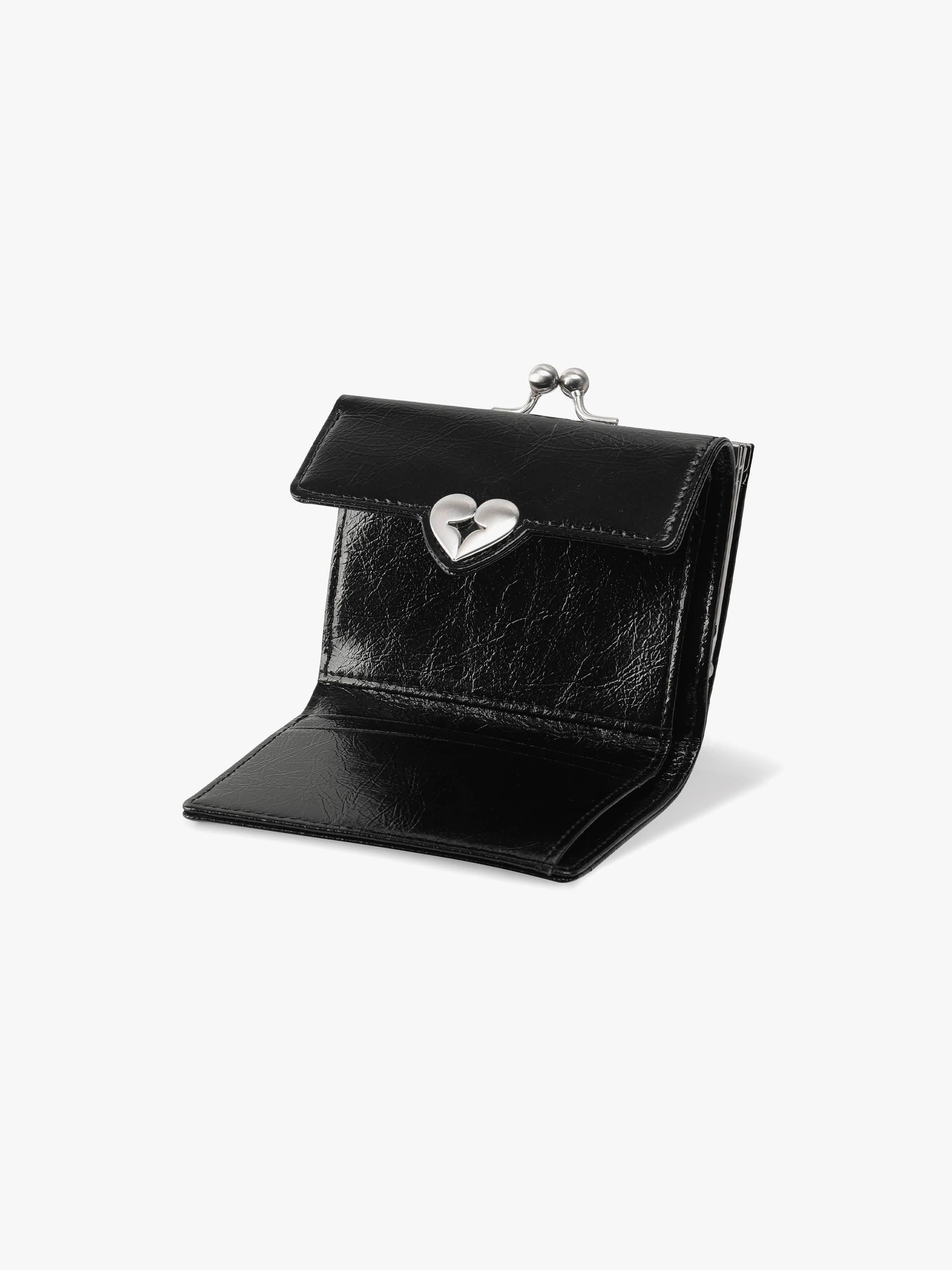 Fennce - CRINKLE HEARTY FRAME WALLET BLACK 