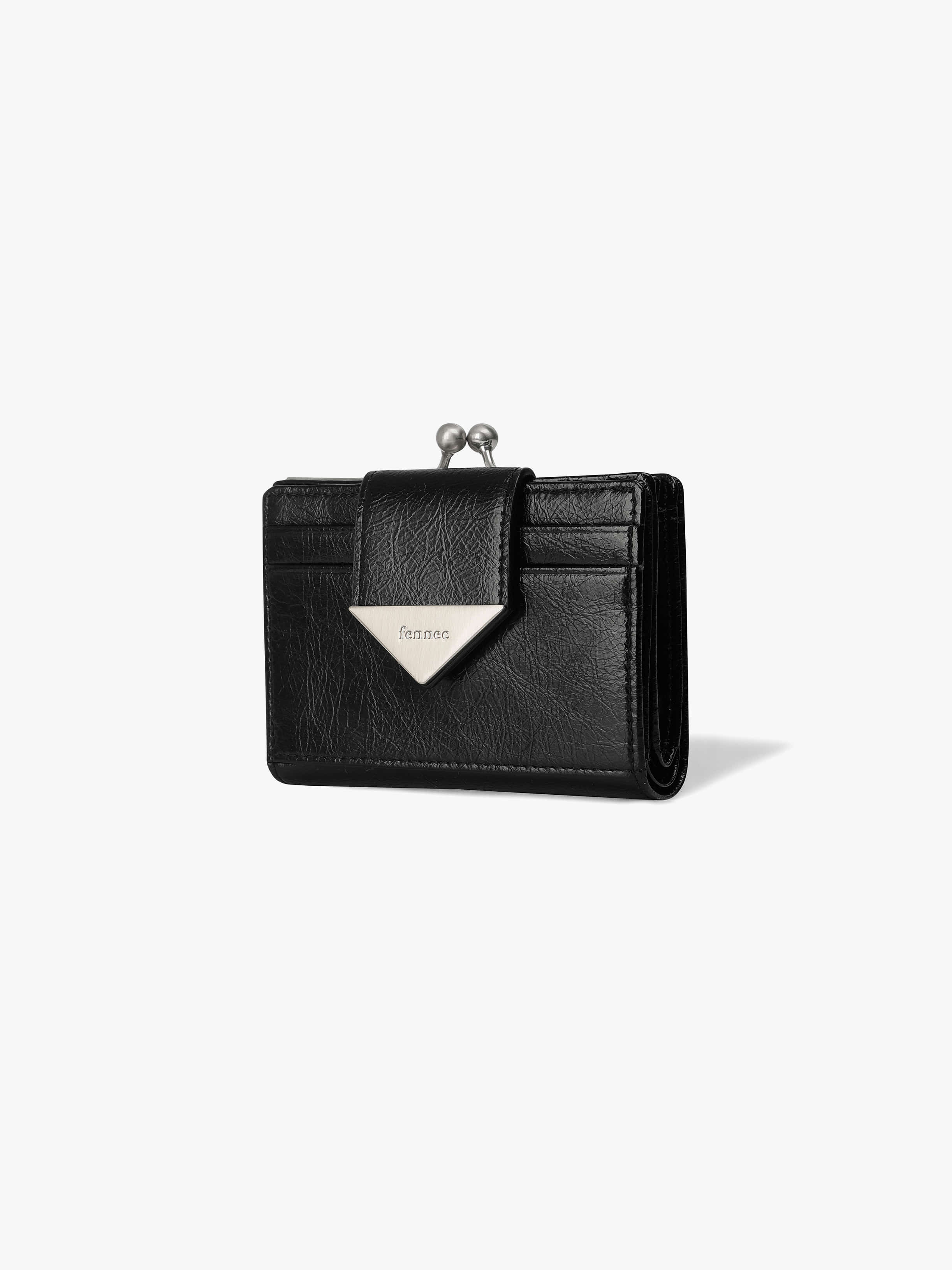 Fennce - CRINKLE TRIANGLE FRAME BRIDGE WALLET BLACK