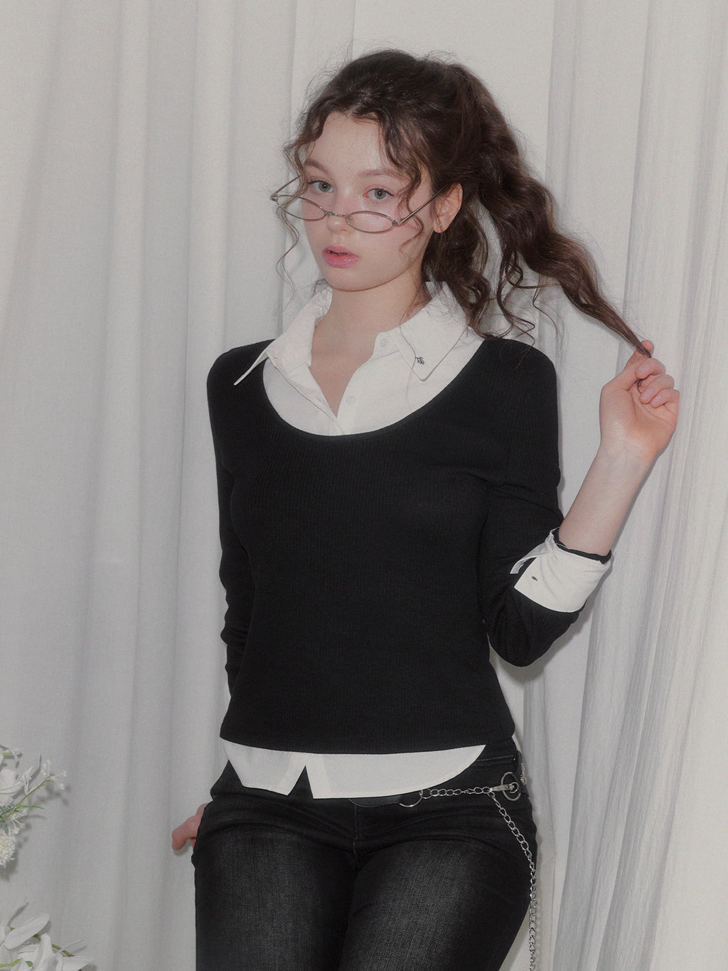 TWEE - Ellen Contrast Rib Long Sleeve T-Shirt (5 Colors)