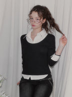 TWEE - Ellen Contrast Rib Long Sleeve T-Shirt (5 Colors)