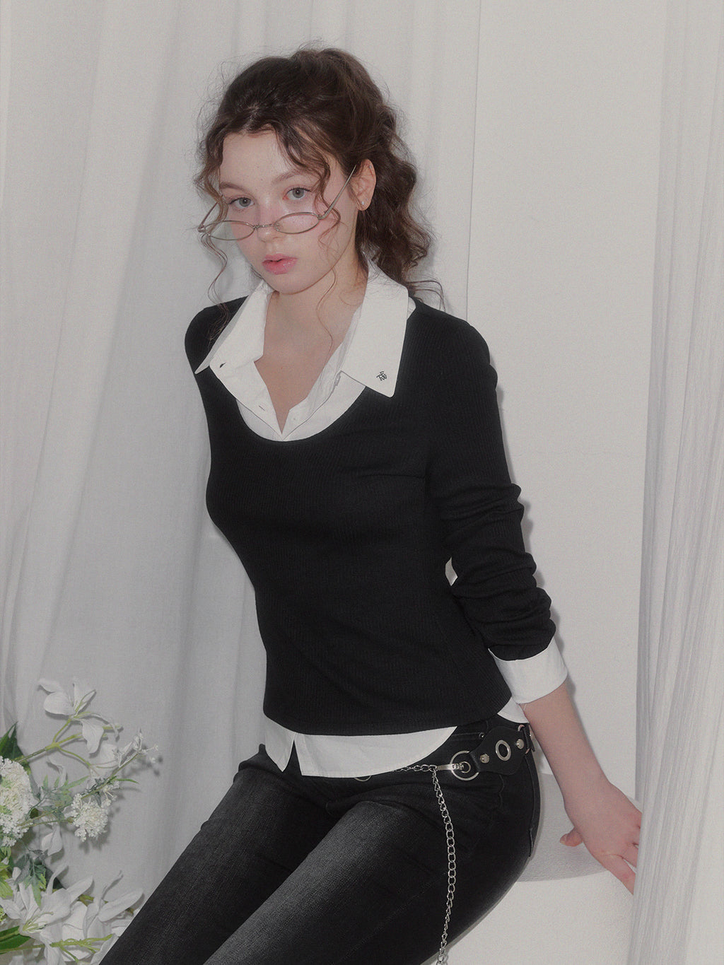 TWEE - Ellen Contrast Rib Long Sleeve T-Shirt (5 Colors)
