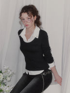 TWEE - Ellen Contrast Rib Long Sleeve T-Shirt (5 Colors)