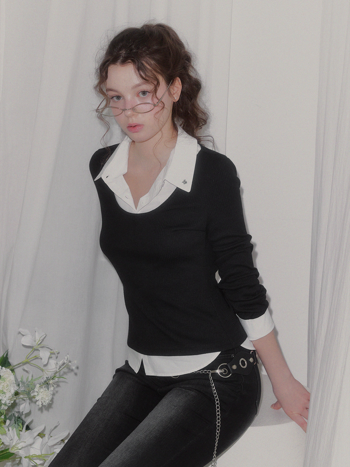 TWEE - Ellen Contrast Rib Long Sleeve T-Shirt (5 Colors)