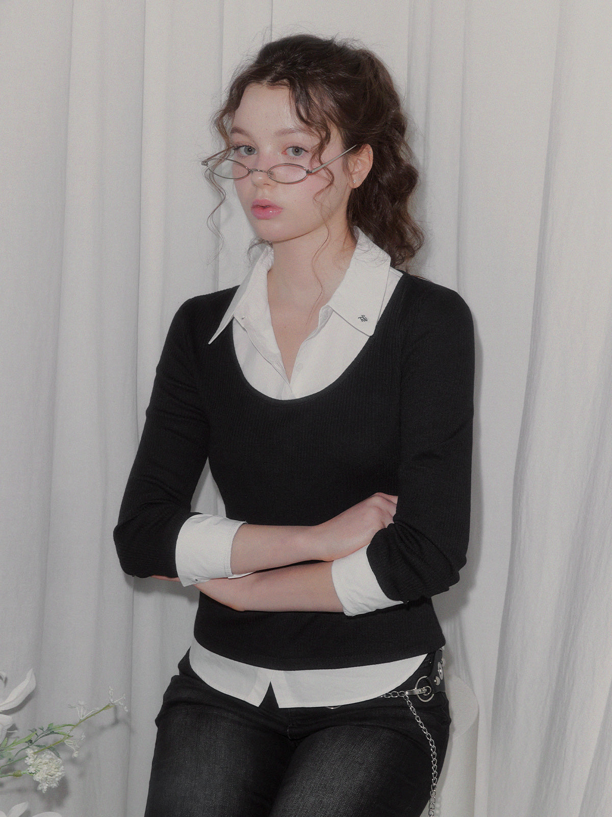TWEE - Ellen Contrast Rib Long Sleeve T-Shirt (5 Colors)