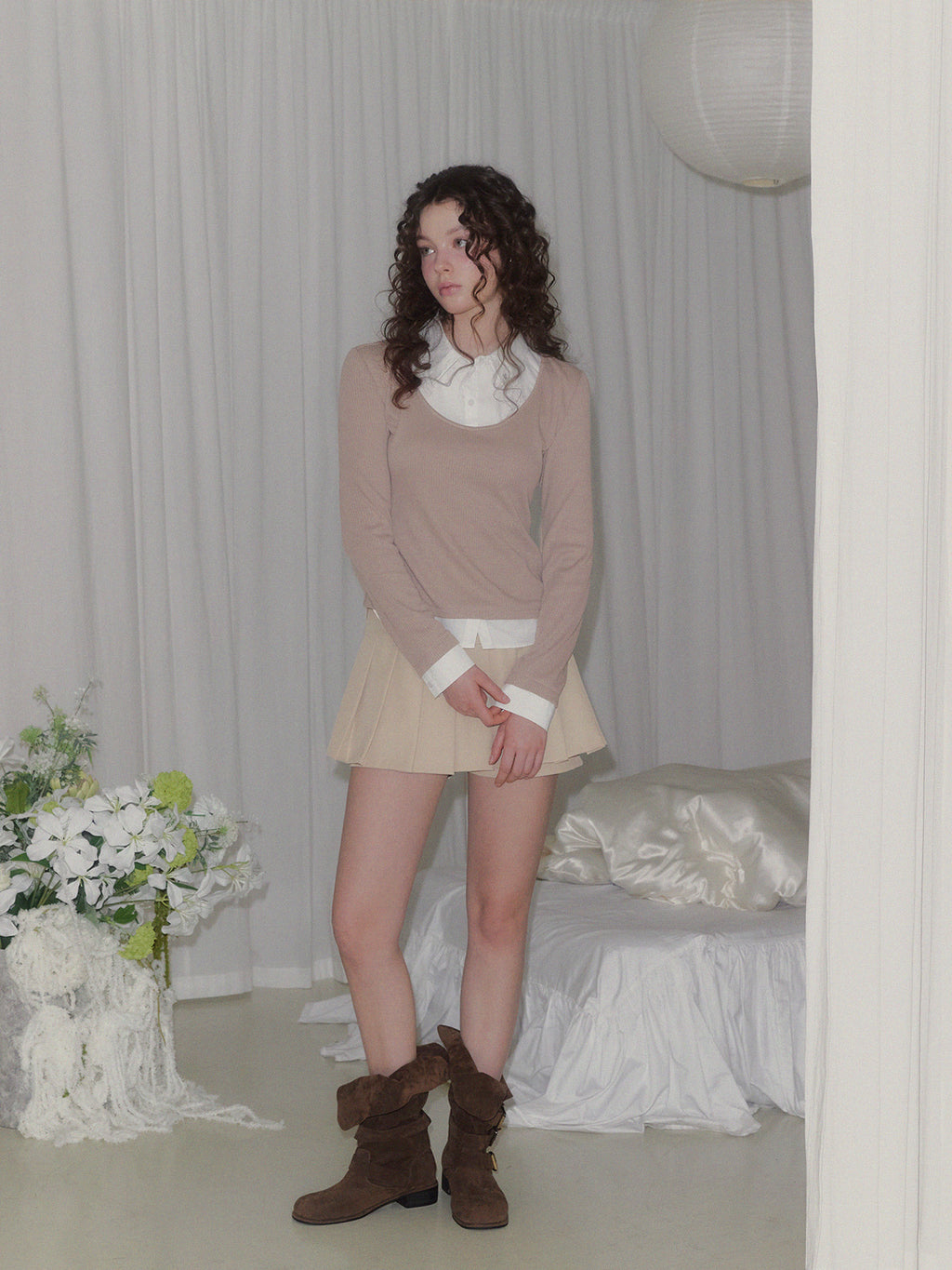 TWEE - Ellen Contrast Rib Long Sleeve T-Shirt (5 Colors)