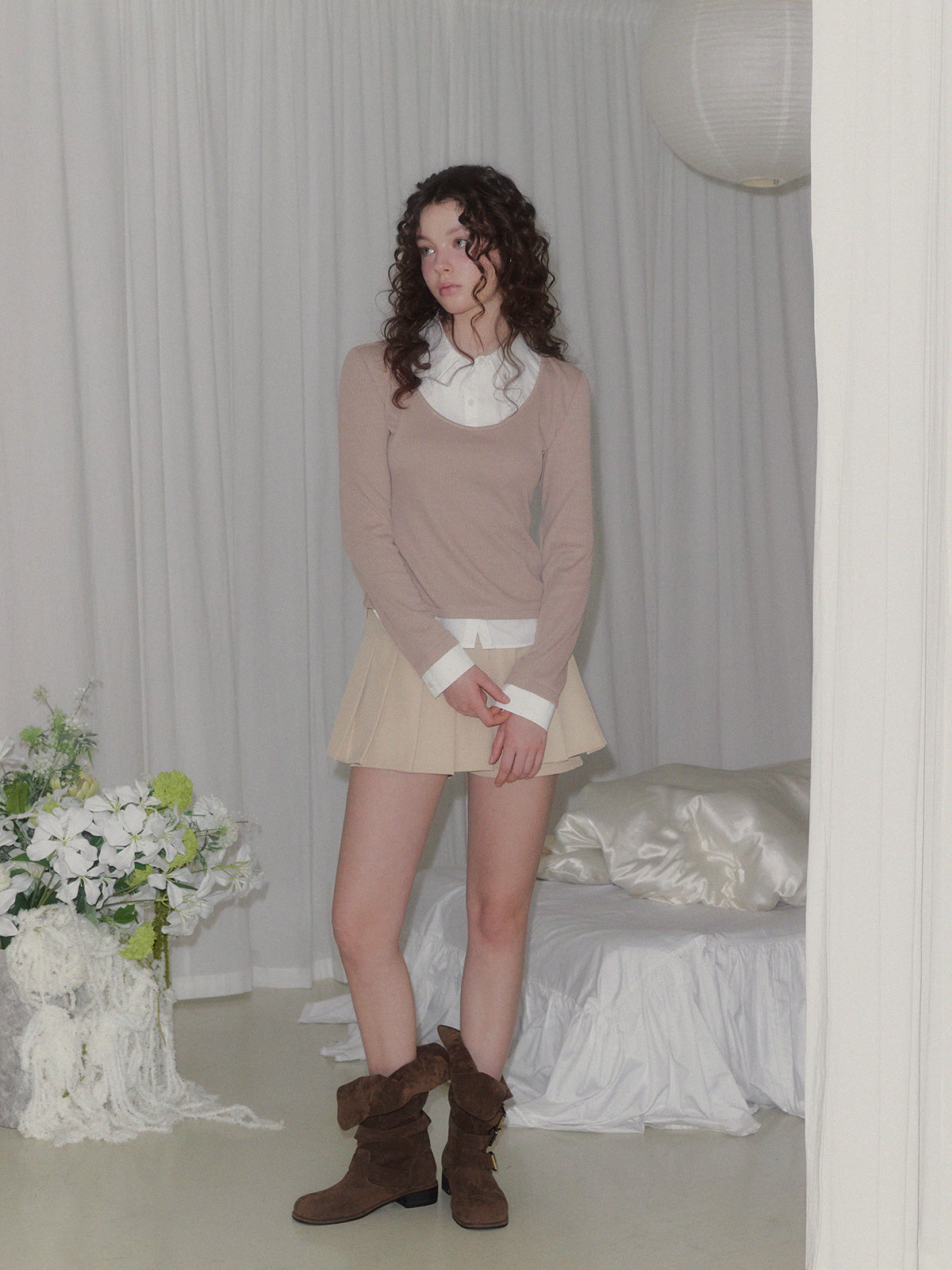 TWEE - Ellen Contrast Rib Long Sleeve T-Shirt (5 Colors)