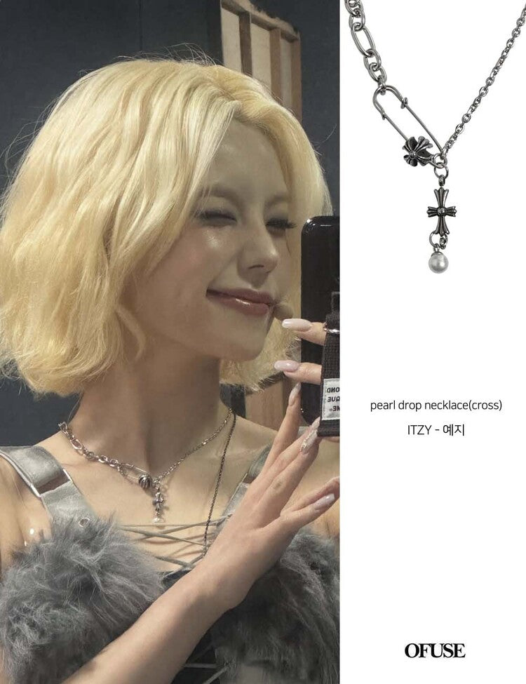 OFUSE - Pearl Drop Necklace(Cross)