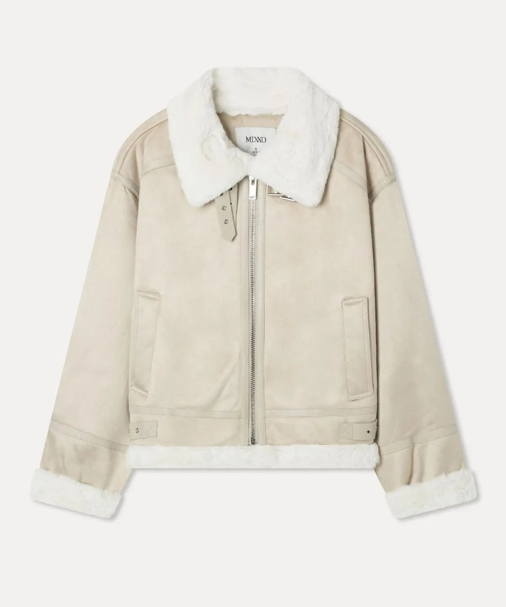MIXXO - Stand Collar Faux Shearling Jacket (5 Colors)