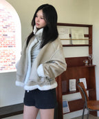 MIXXO - Stand Collar Faux Shearling Jacket (5 Colors)