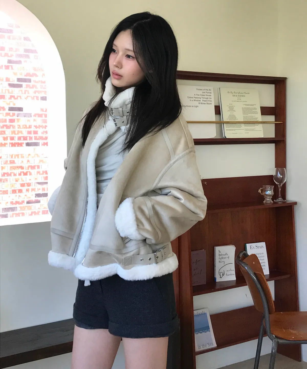 MIXXO - Stand Collar Faux Shearling Jacket (5 Colors)