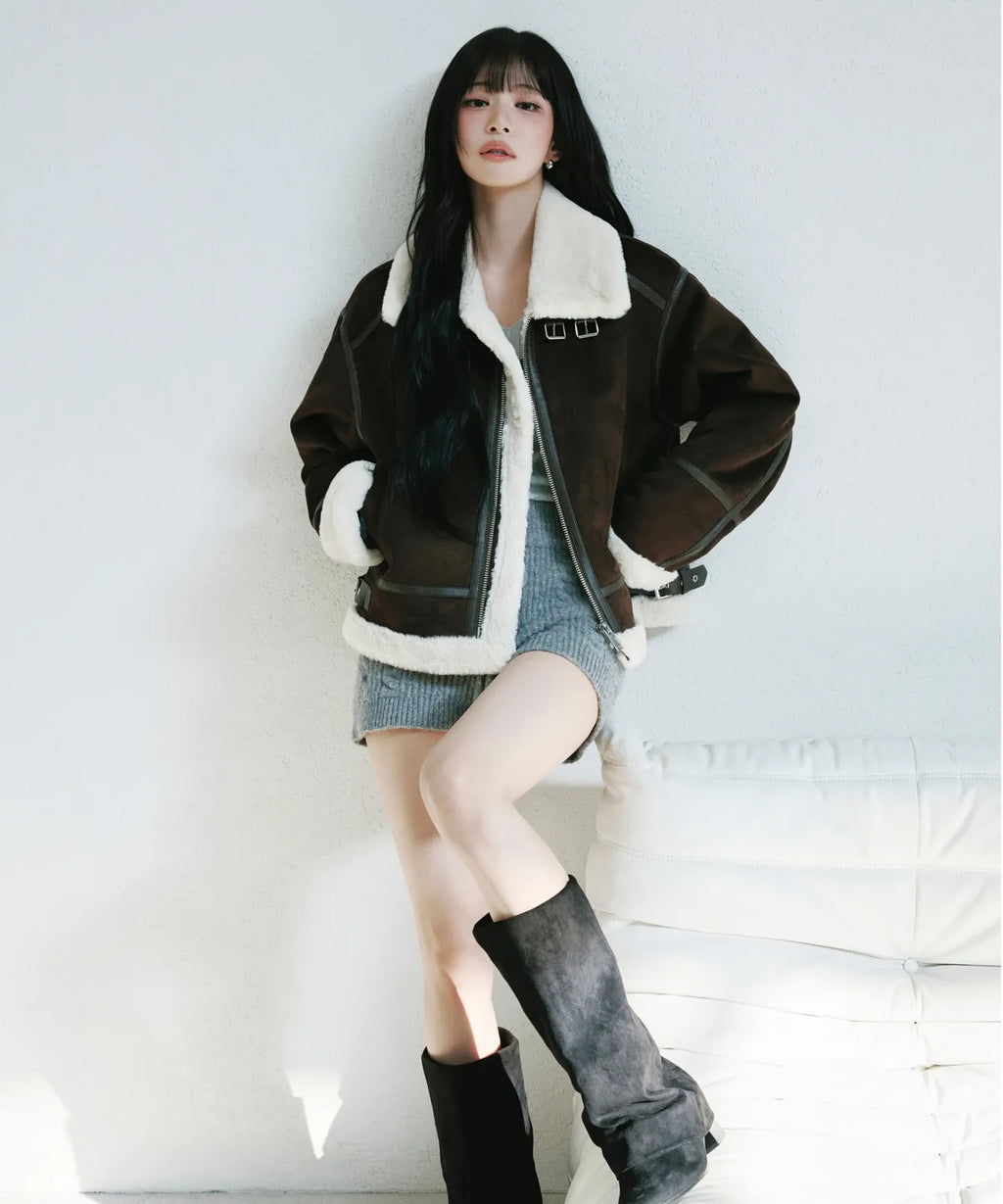 MIXXO - Stand Collar Faux Shearling Jacket (5 Colors)