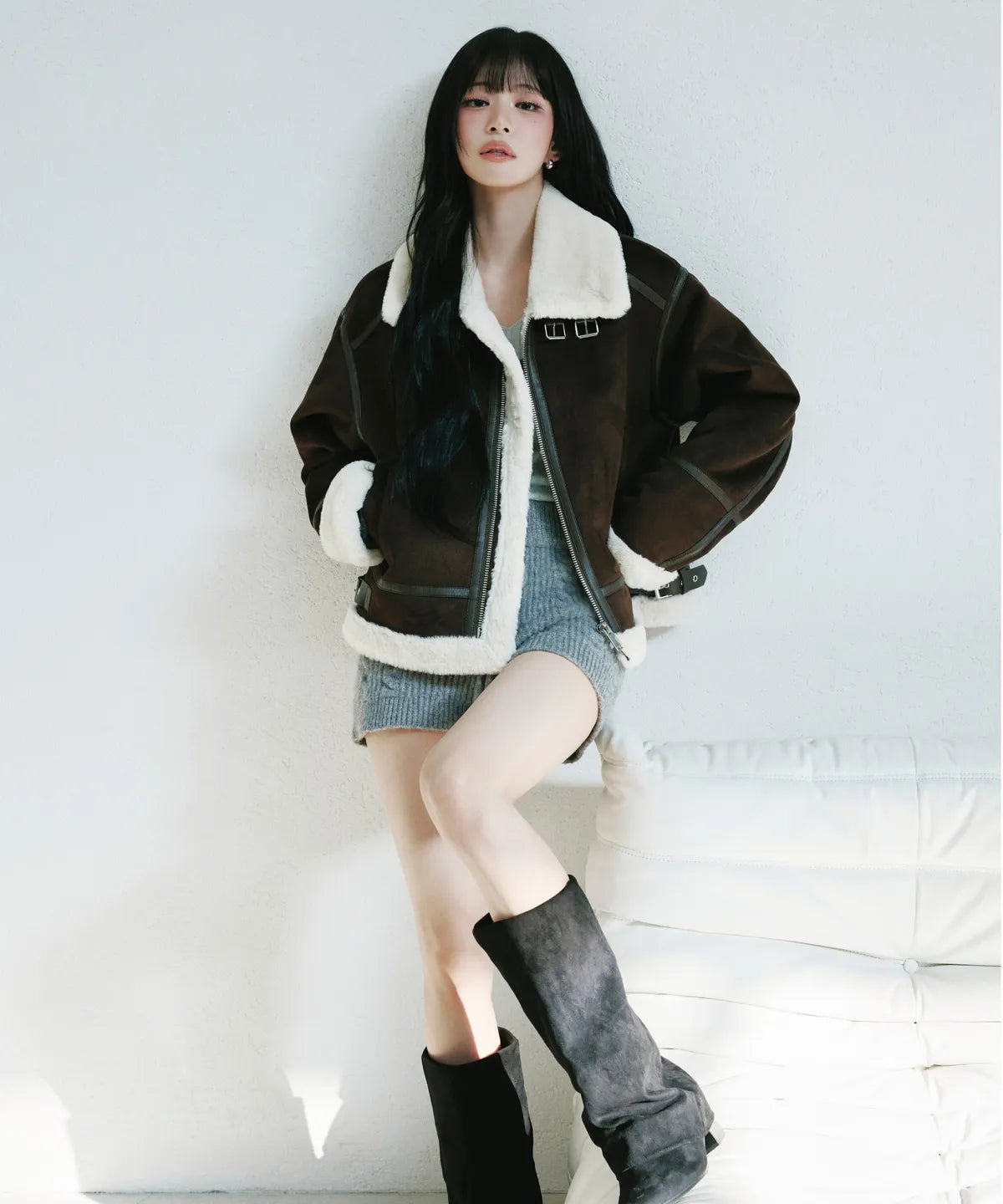 MIXXO - Stand Collar Faux Shearling Jacket (5 Colors)