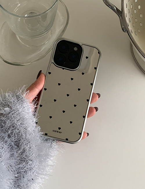 earliner - black mini heart dot mirror silver bumper case