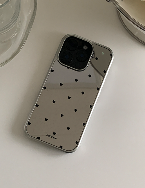 earliner - black mini heart dot mirror silver bumper case