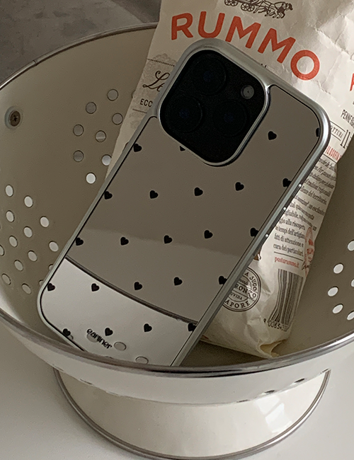 earliner - black mini heart dot mirror silver bumper case