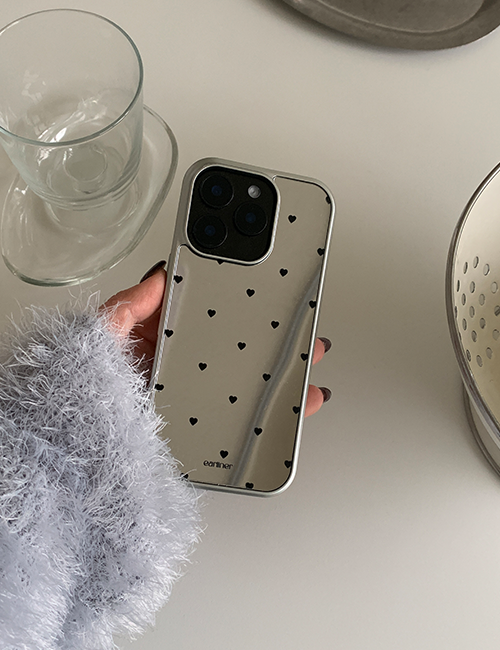 earliner - black mini heart dot mirror silver bumper case
