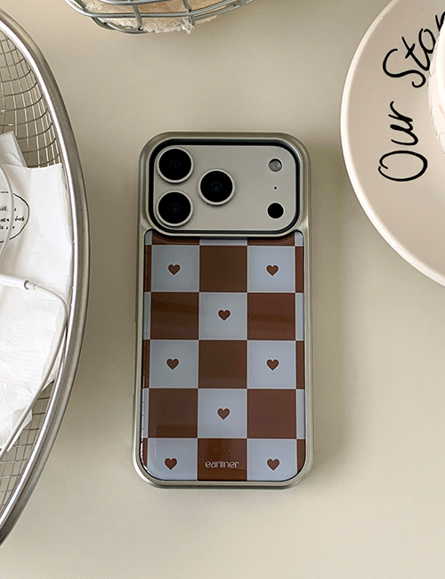 earliner -  checkboard heart brown silver bumper case