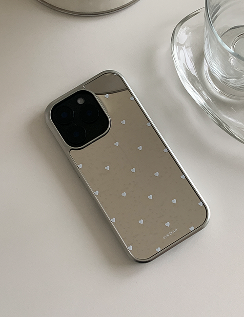 earliner - white mini heart dot mirror silver bumper case