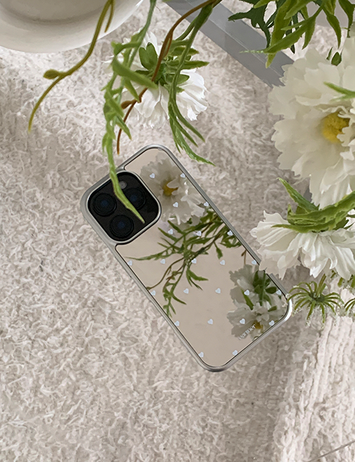 earliner - white mini heart dot mirror silver bumper case
