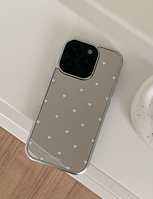 earliner - white mini heart dot mirror silver bumper case