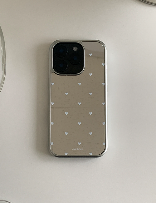 earliner - white mini heart dot mirror silver bumper case