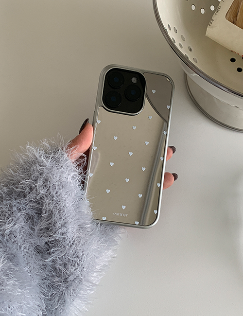 earliner - white mini heart dot mirror silver bumper case