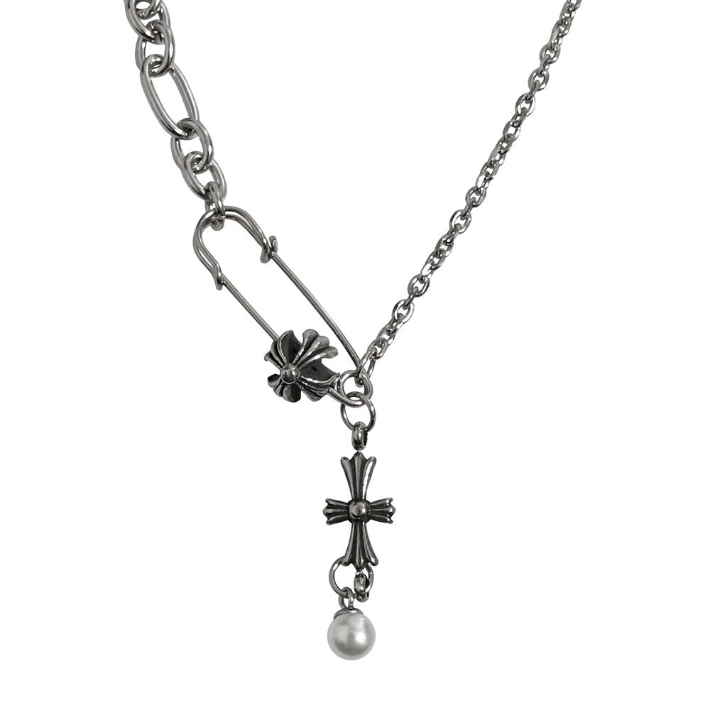 OFUSE - Pearl Drop Necklace(Cross)